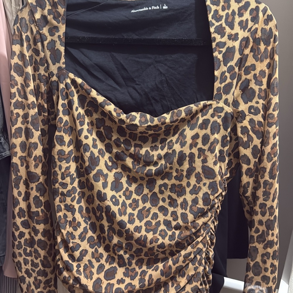 Abercrombie & Fitch Leopard-Print Long Sleeve Top - Tan & Brown